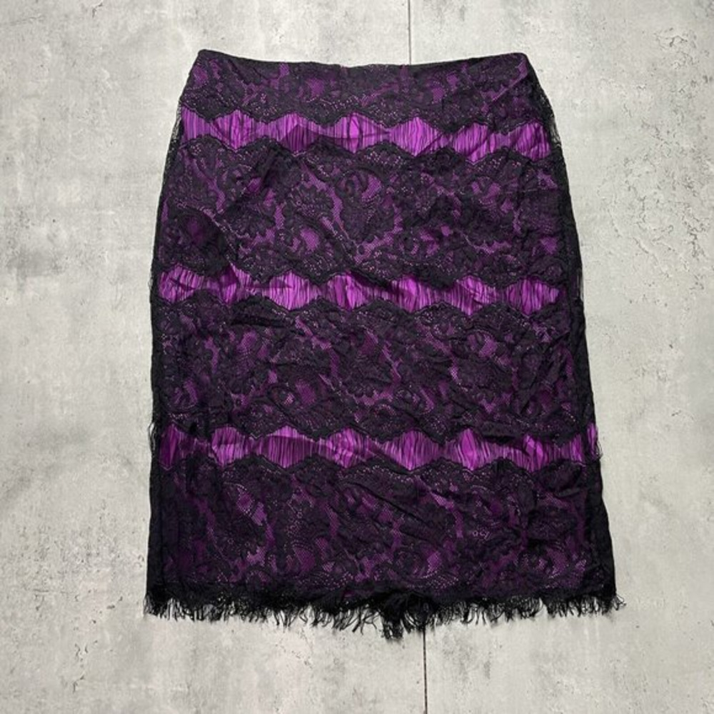 NEW Long Tall Sally Skirt Sz 10 Black Purple‎ Lace Overlay Midi Pencil Straight